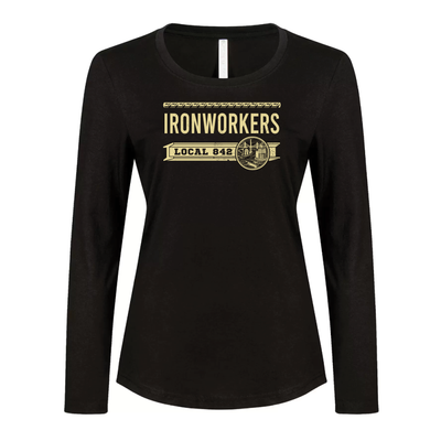 Ironworkers Local 842 - Ladies Long Sleeve Rebar T-Shirt (Black)