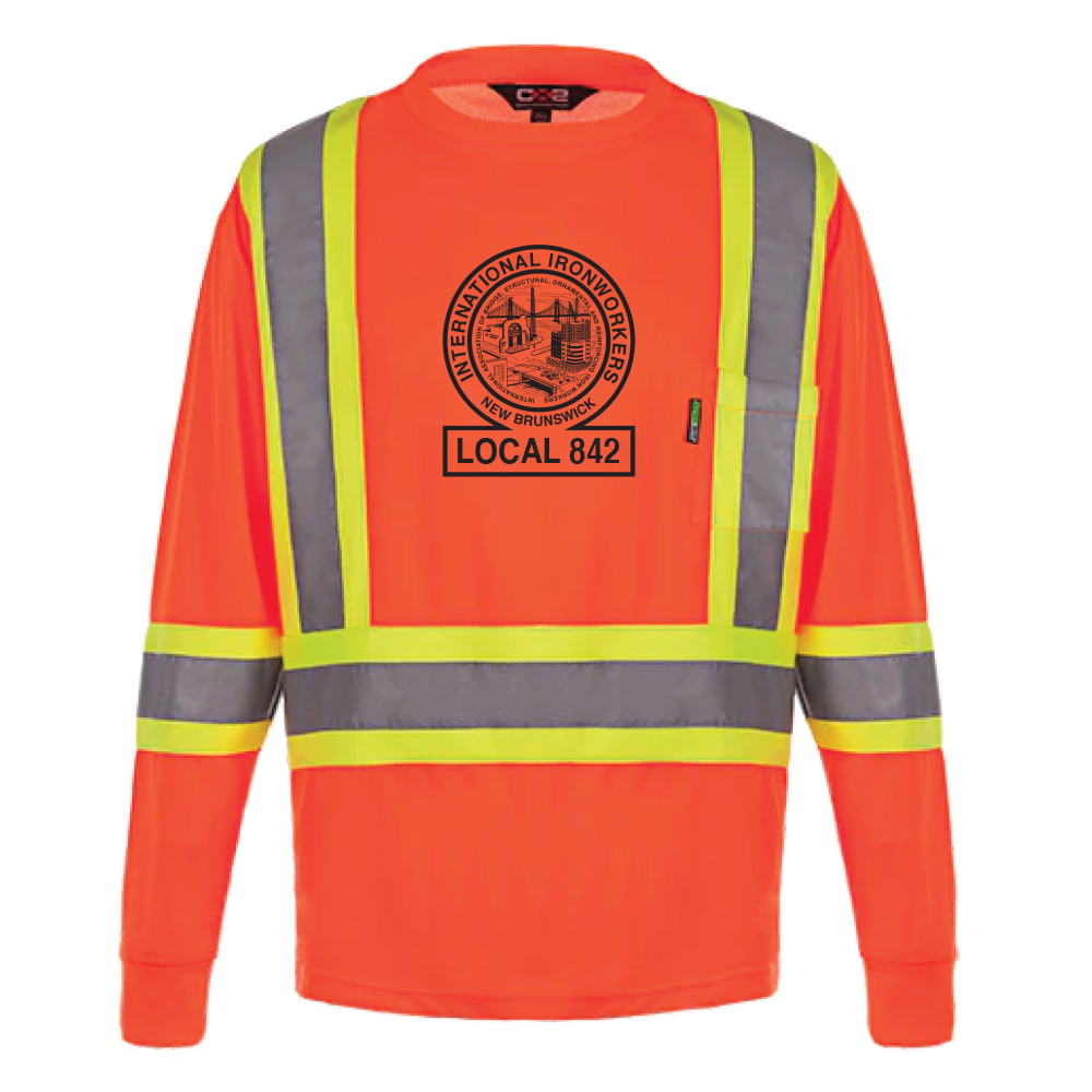 Chemise de sécurité à manches longues de la section locale 842 des Ironworkers (orange haute visibilité)